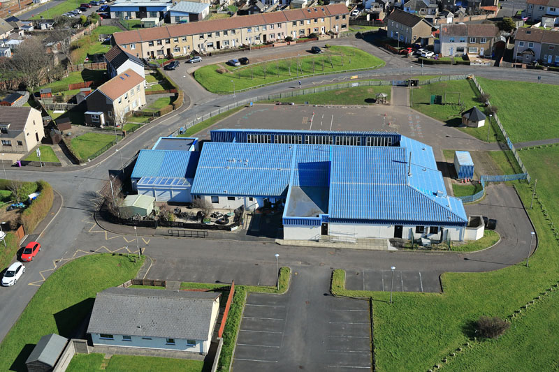 An aerial view of Ardeer Primary School in North Ayrshire