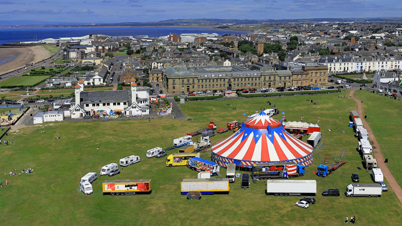 An aerial view of Circus Vegas, Low Green, Ayr, South Ayrshire