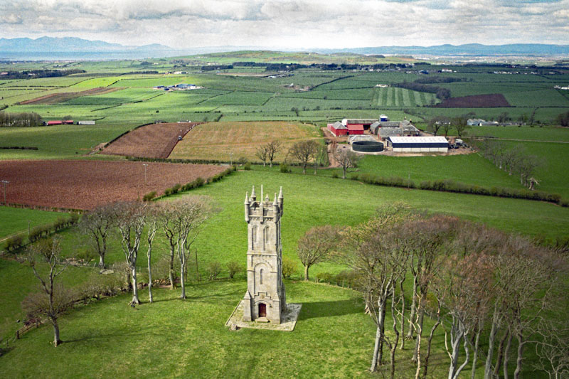 An aerial view of Barnweil Tower, South Ayrshire