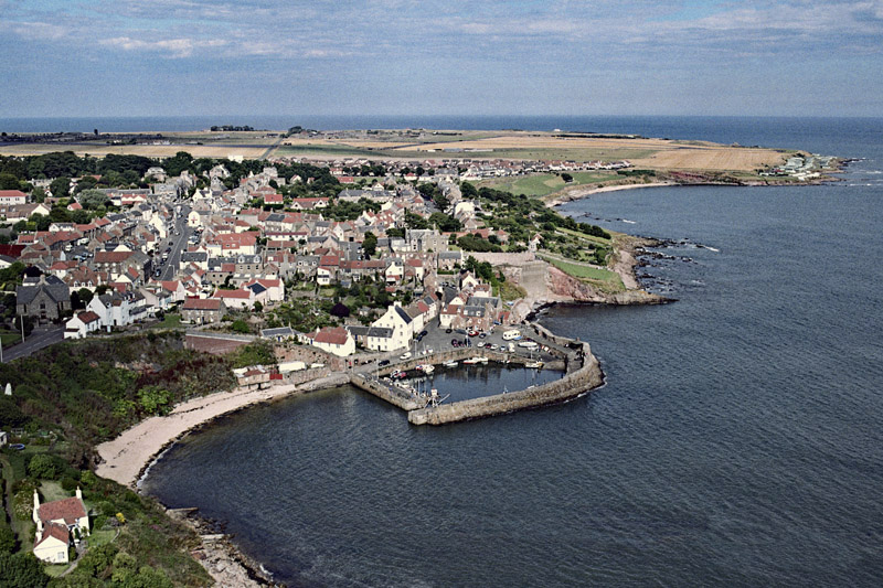 An aerial view of Crail Harbour, East Neuk of Fife