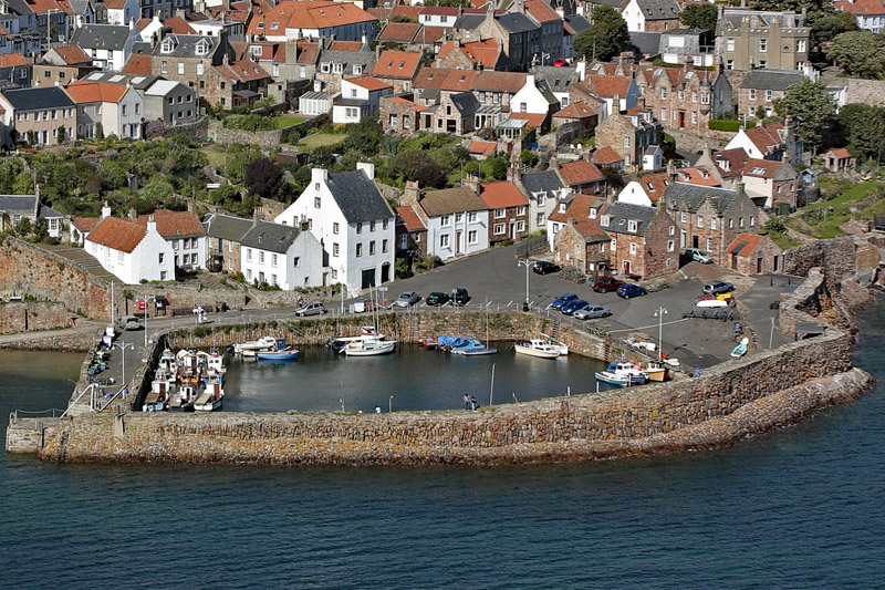An aerial view of Crail Harbour, East Neuk of Fife