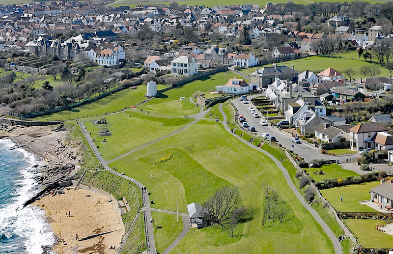An aerial view of Crail Roome Bay, Crail, East Neuk of Fife