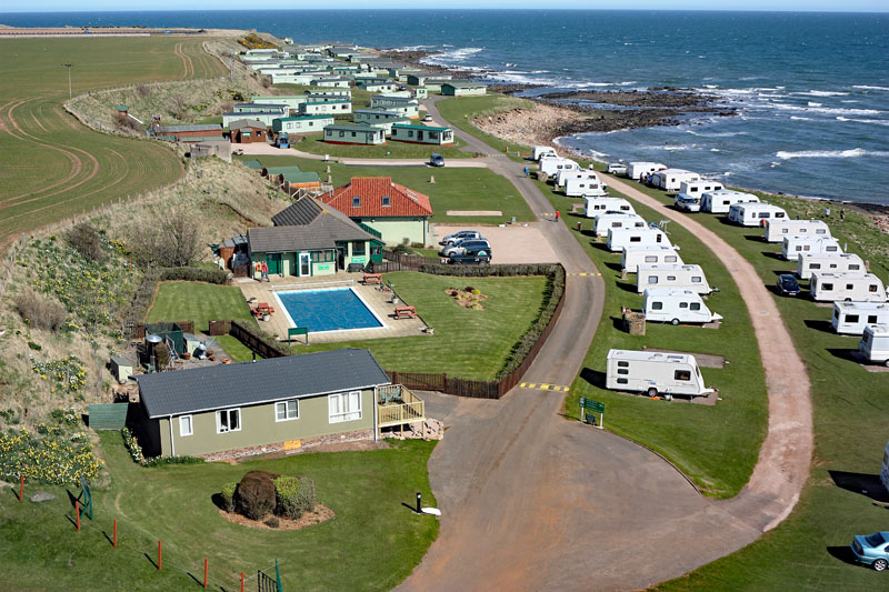 An aerial view of Sauchope Caravan Site in Crail in the East Neuk of Fife