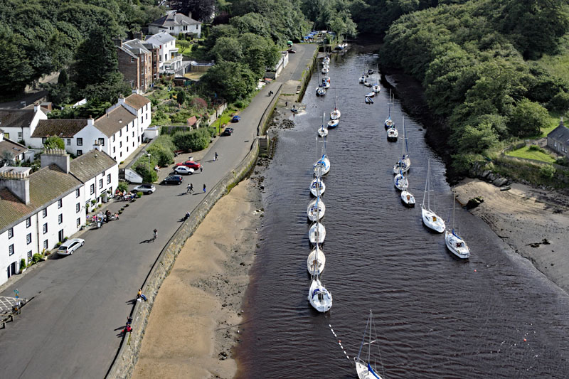 An aerial view of Cramond, Cramond Inn and the River Almond, by Edinburgh, Midlothian
