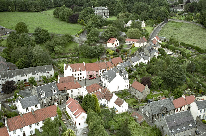 An aerial view of Culross Palace and Town House, east of Kincardine in Fife