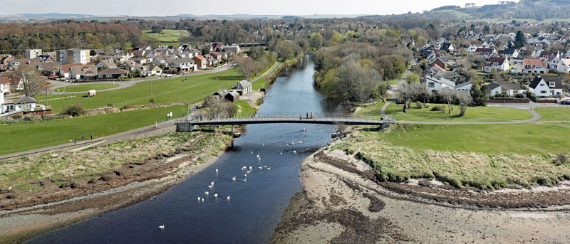 An aerial view of Doonfoot Bridge, Doonfoot, South Ayrshire