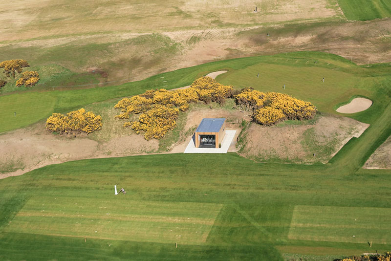 An aerial view of Dundonald Links, Irvine, North Ayrshire