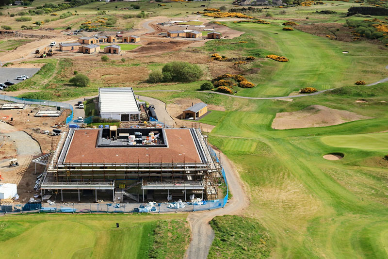 An aerial view of Dundonald Links, Irvine, North Ayrshire
