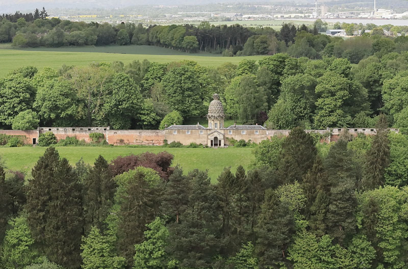 An aerial view of The Dunmore Pineapple, Dunmore, by Airth, Stirlingshire
