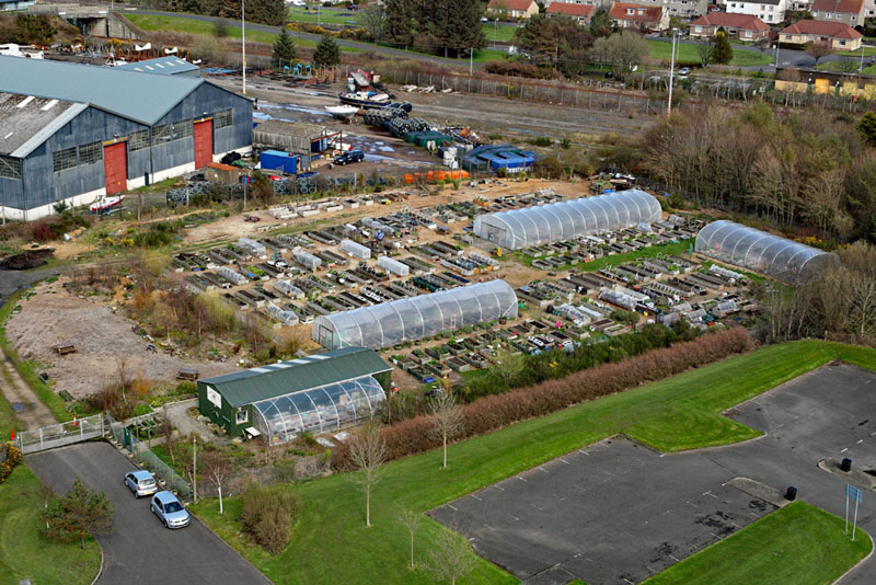 An aerial view of Fairlie Community Garden, Fairlie, North Ayrshire
