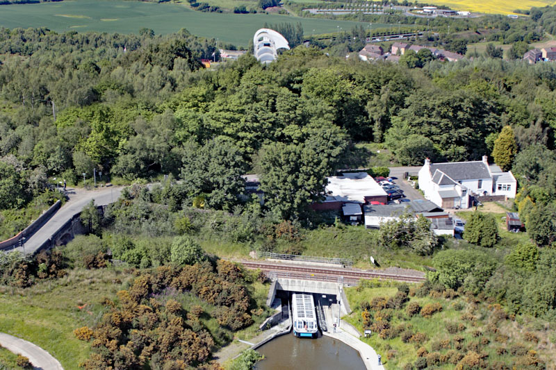 An aerial view of The Falkirk Wheel, Falkirk District