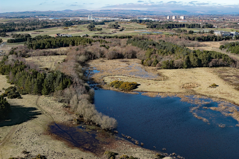 An aerial view of Gailes Marsh - Scottish Wildlife Trust, Irvine, North Ayrshire