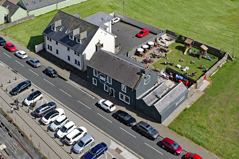 An aerial view of Irvine Harbour Arts Centre and Harbourside, Irvine, North Ayrshire