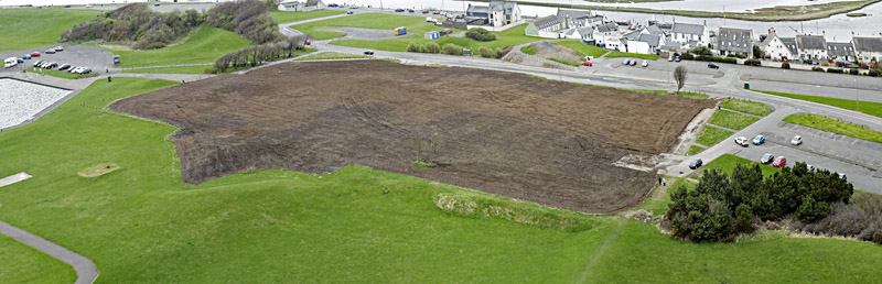 An aerial view of The Magnum Centre, Beach Park, Irvine, North Ayrshire
