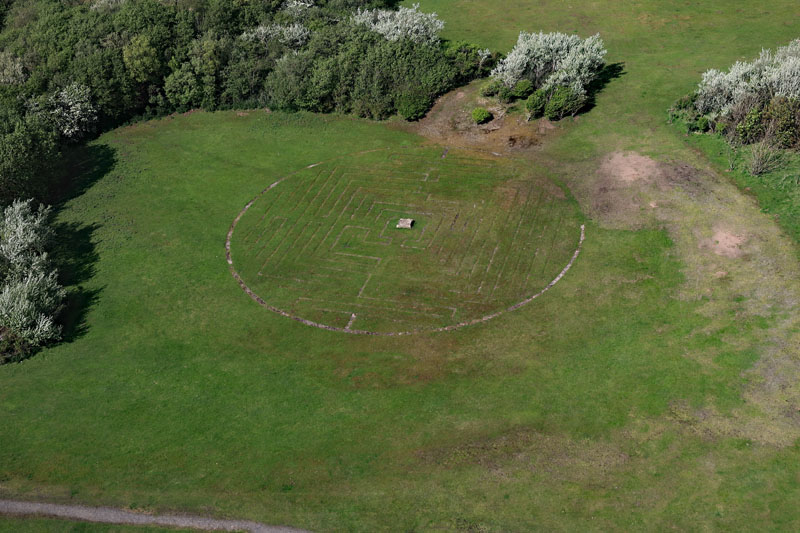 Aerial views of the maze in the Beach Park, Irvine, North Ayrshire
