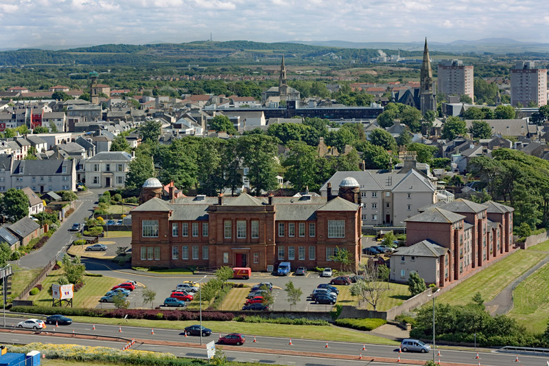 An aerial view of Sovereign House, Irvine, North Ayrshire
