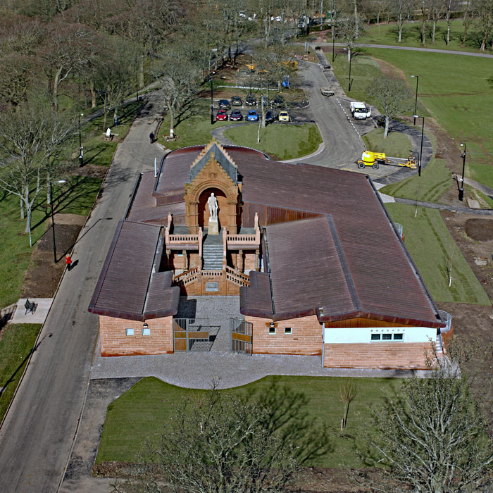 An aerial view of The Burns Monument Centre, Kilmarnock, East Ayrshire