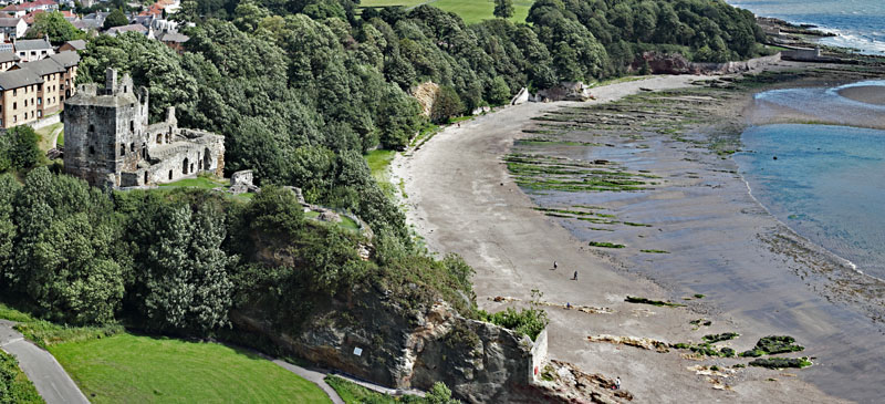 An aerial view of Ravenscraig Castle, just east of Kirkcaldy, Fife