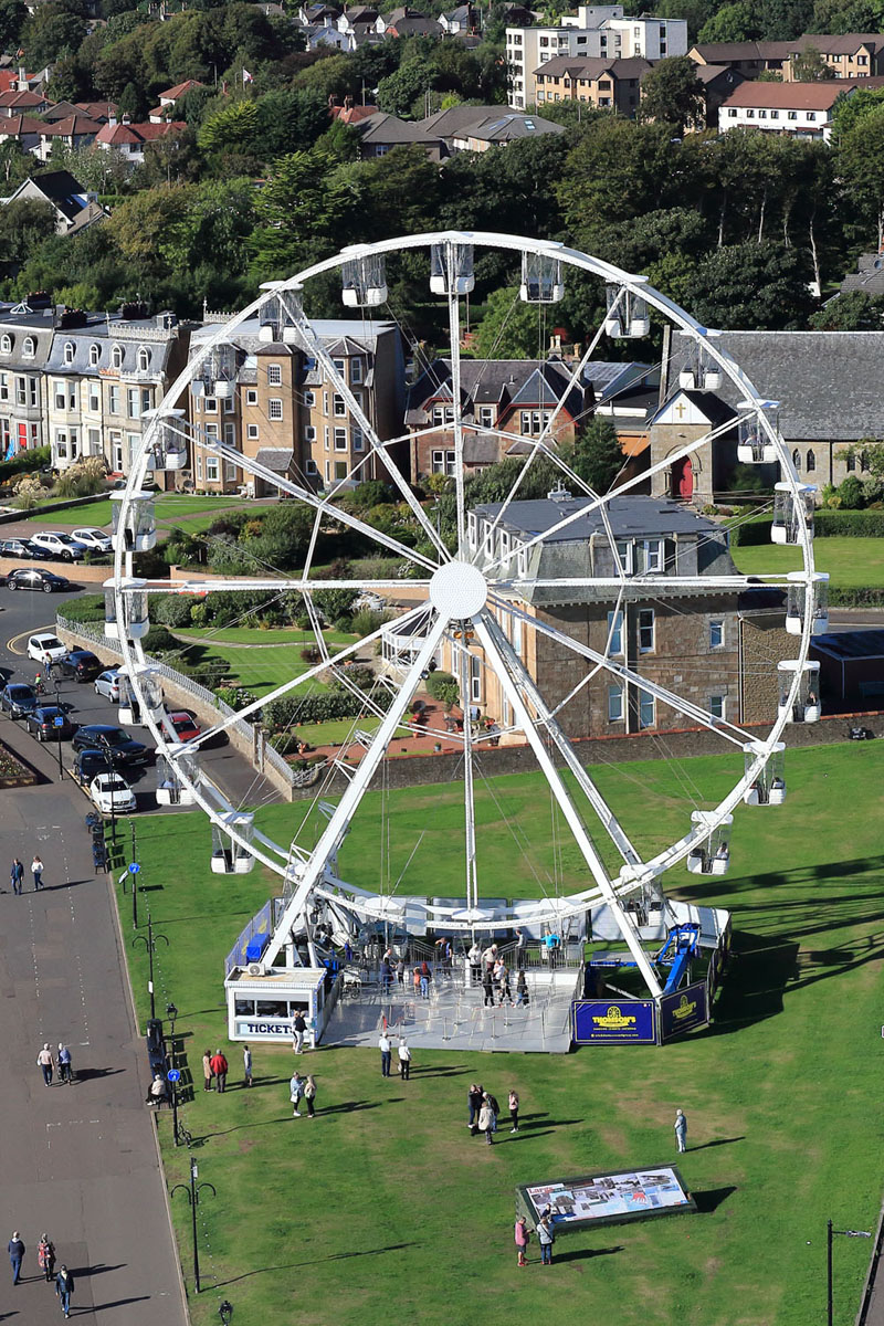 An aerial view of the ferris wheel at Largs, North Ayrshire
