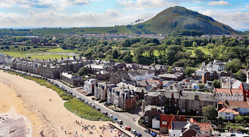 An aerial view of North Berwick seafront and harbour, East Lothian