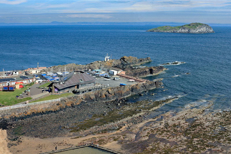 An aerial view of North Berwick seafront and harbour, East Lothian