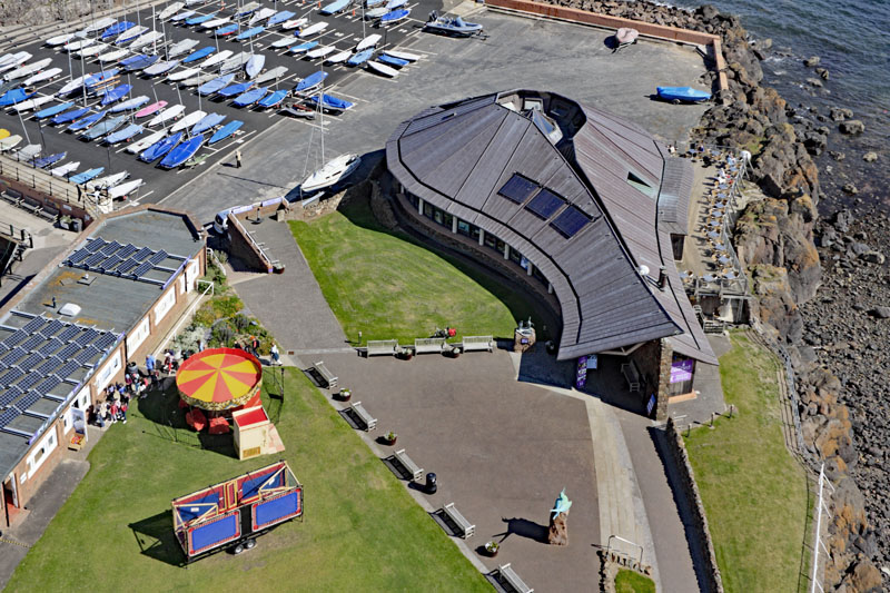 An aerial view of The Scottish Seabird Centre, North Berwick, East Lothian