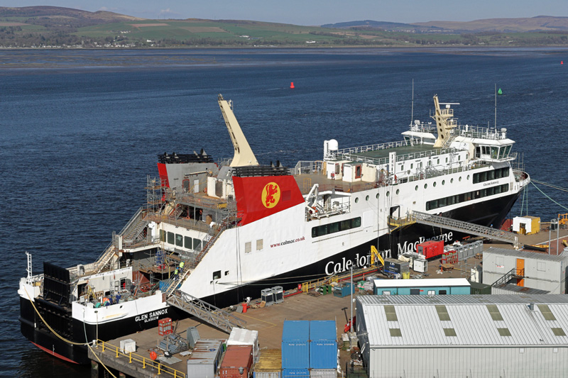 The Glen Sannox under repair in Ferguson Marine at Port Glasgow
