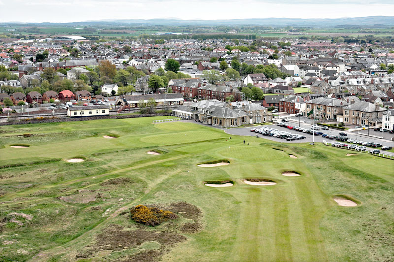 An aerial view of Prestwick golf club, South Ayrshire