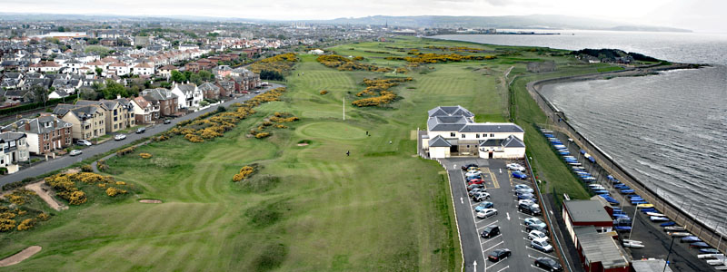 An aerial view of St Nicholas Golf Club, Prestwick, South Ayrshire
