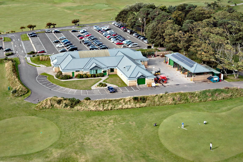 An aerial view of St Andrews Golf Academy and Eden Greenkeeping Centre, St Andrews, Fife