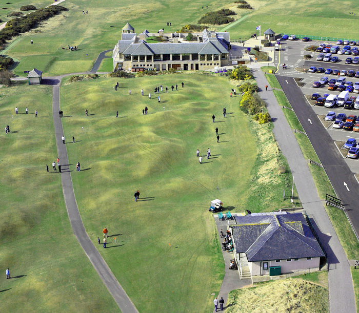 An aerial view of The Links Trust clubhouse, St Andrews, Fife