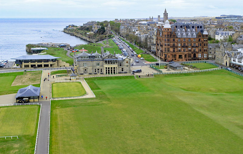 An aerial view of the Old Course, St Andrews, Fife