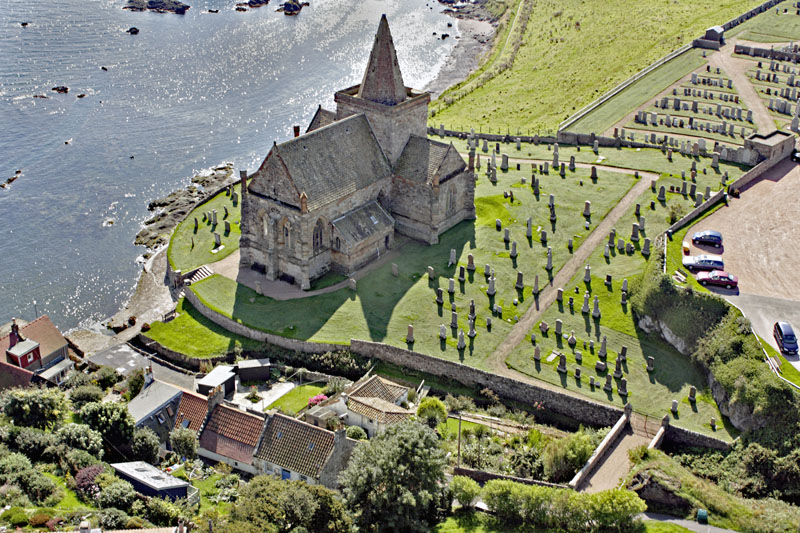 An aerial view of St Monans Church in the East Neuk of Fife