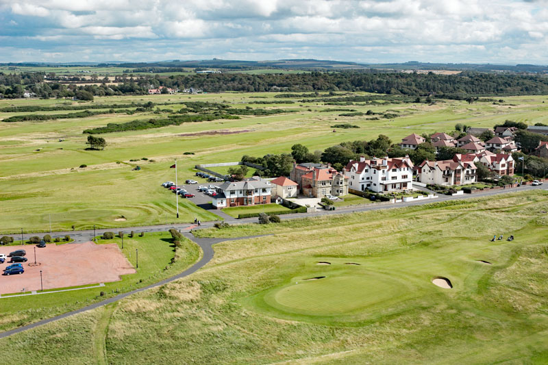 An aerial view of The Ladies' clubhouse, Troon, South Ayrshire