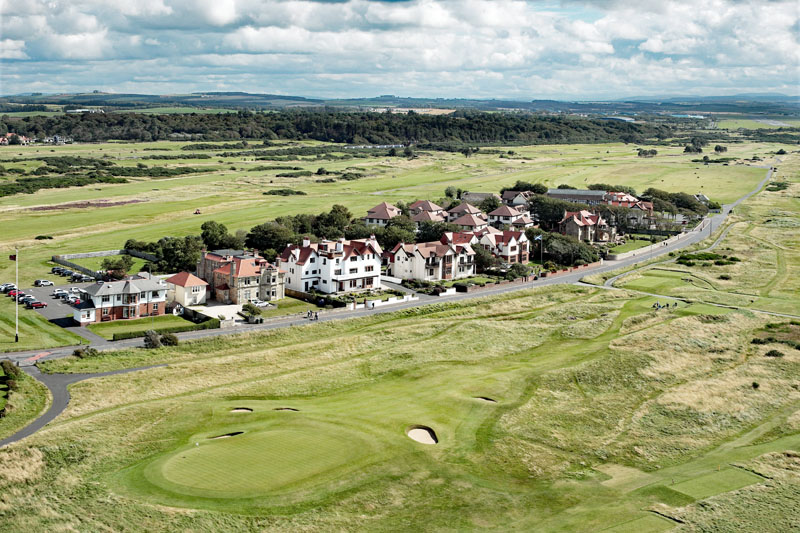 An aerial view of The Ladies' clubhouse, Troon, South Ayrshire