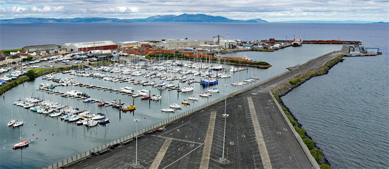 An aerial view of The Marina or Yacht Haven at Troon, South Ayrshire