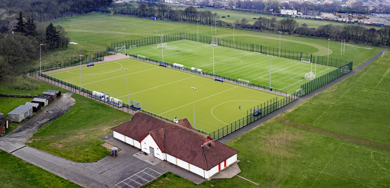 An aerial view of Marr Playing Fields, Troon, South Ayrshire