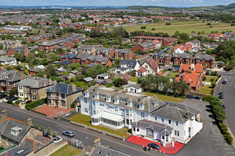 An aerial view of Troon South Beach Hotel, South Ayrshire