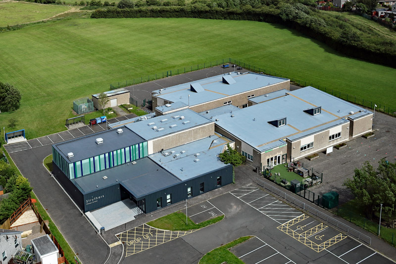 An aerial view of Troon Struthers Primary School, South Ayrshire